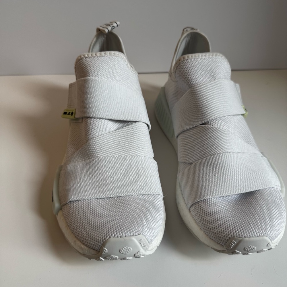 Adidas NMD R1 Slip-On Sneakers | Size 8.5 | White w/ Neon Yellow & Black Accents